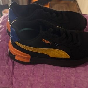 Puma Kids Black, Yellow, and Orange Sneakers